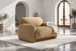 Fauteuil lounge en tissu texturé camel Yuma