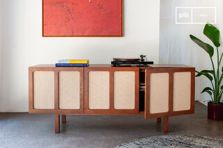 Meuble TV en bois teinte noyer et lin Thalos