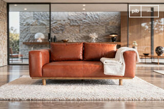 Sofá de 2 plazas en cuero coñac y roble Andersen