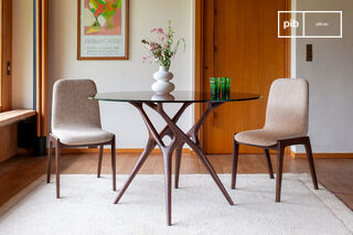 Table ronde en verre et frêne massif foncé 6 personnes Sylvae