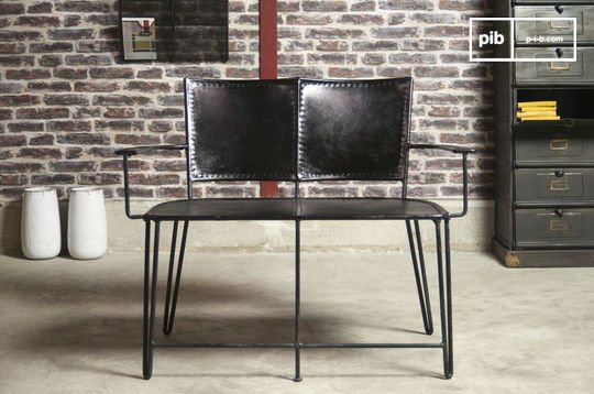 Banquette 2 places en cuir noir