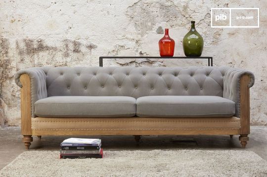 Grand canapé chesterfield lin et coton gris